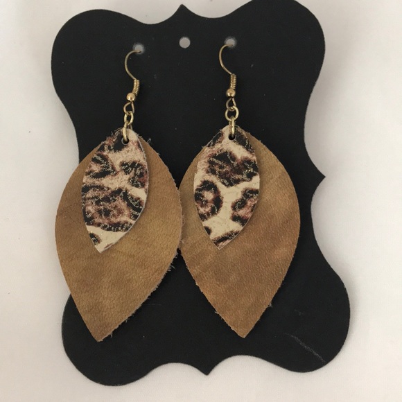 handmade Jewelry - NEW One Pair Leopard Leather Earrings Handmade